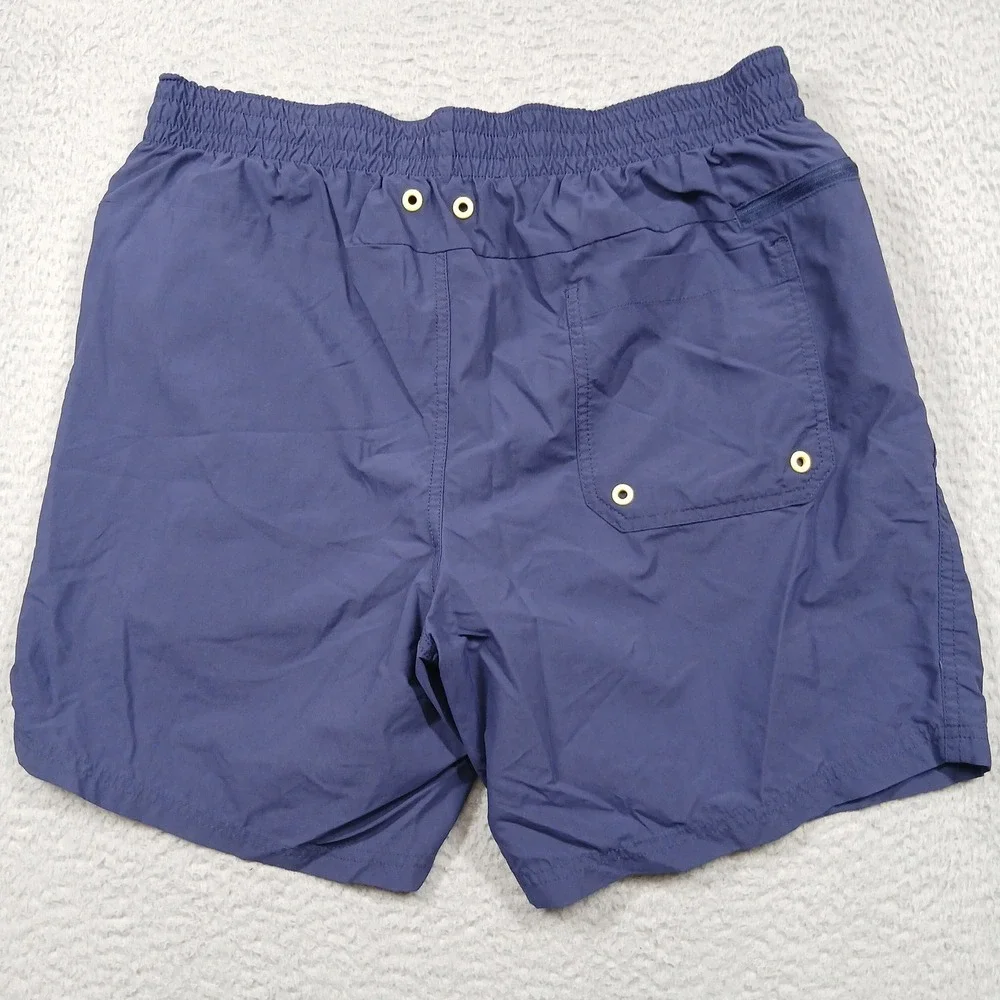 Lands End Mens Swim Trunks Large‎ Blue Elastic Waist Lined Stripe Side